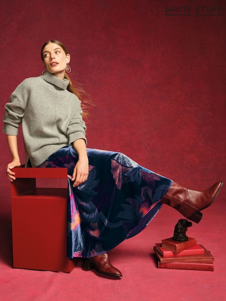 White Stuff Blue Hope Bias Cut Velvet Skirt (G59739) | £85