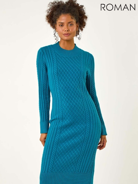 Roman Blue Cable Knit Midi Jumper Dress (G59796) | £60