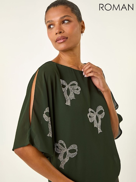 Roman Green Bow Hotfix Cold Shoulder Blouse (G59800) | £45