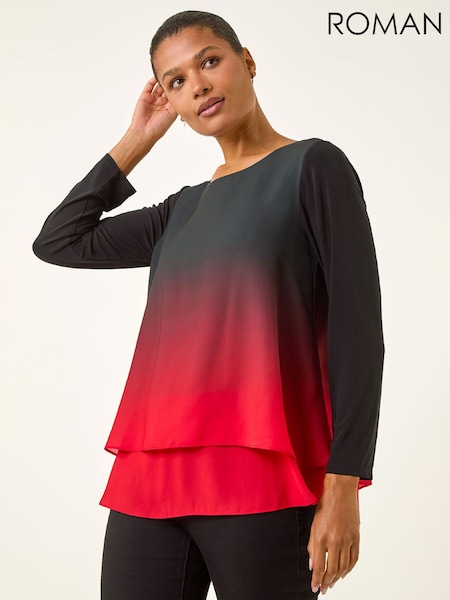 Roman Red Ombre Chiffon Overlay Blouse (G59806) | £45