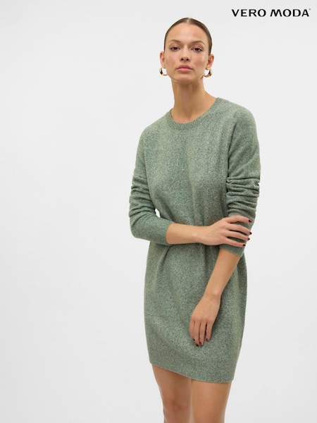 VERO MODA Green Soft Touch Round Neck Knitted Jumper Dress (G59951) | £36