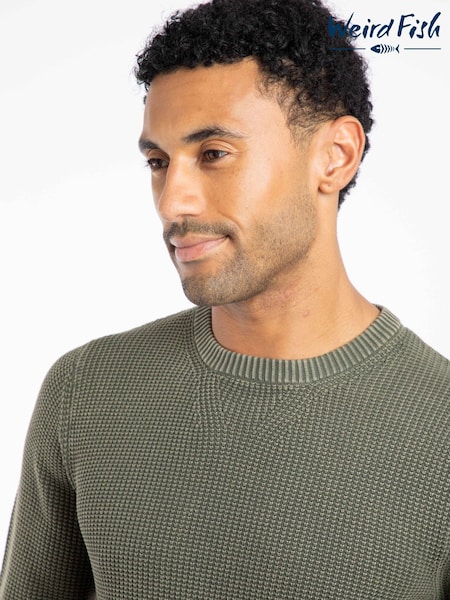 Weird Fish Green Easton  Waffle Crew Neck Jumper (G59973) | £60