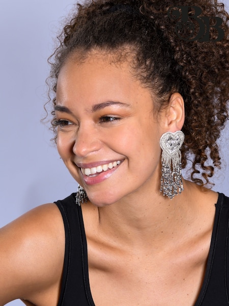 Bibi Bijoux Silver Tone Sparkle Heart Shower Earrings (G60056) | £18