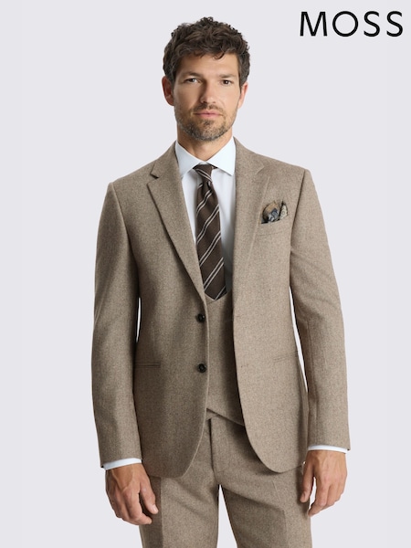 Brown - Regular Moss Slim Fit Twill Tweed Suit Jacket