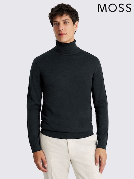 MOSS Black Ground Merino Blend Roll Neck Jumper (G60089) | £60