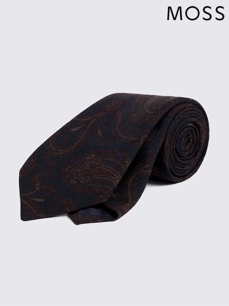 MOSS Blue Italian Wool Paisley Tie (G60106) | £50