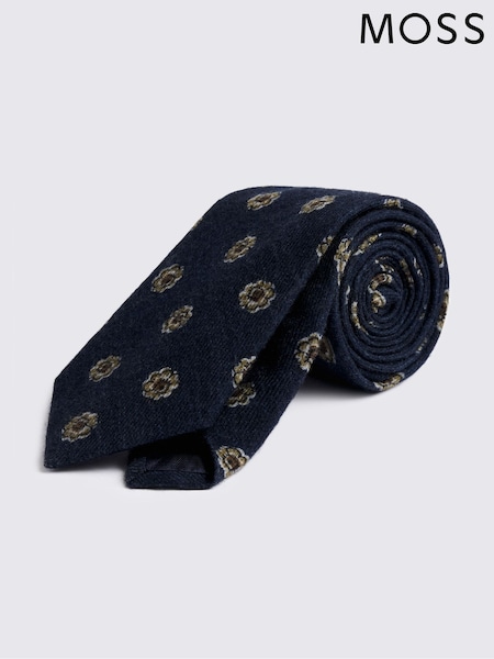 MOSS Blue Italian Wool Flower Tie (G60113) | £50