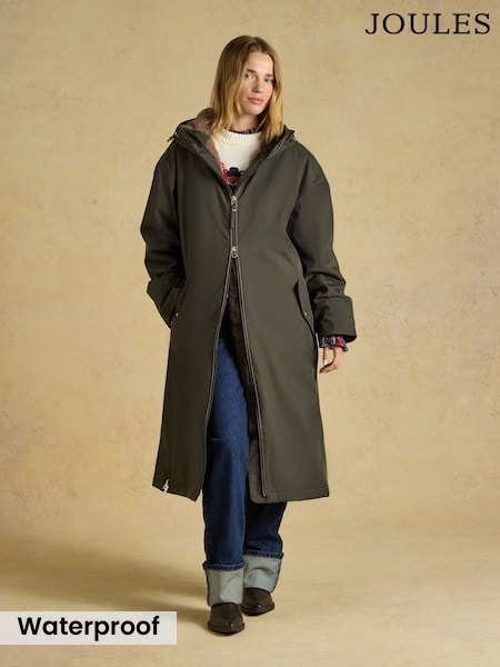 Green - Joules Coverall Oversized Fleece Lined Waterproof Coat