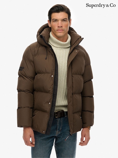 Superdry Brown Hooded Five Baffle Sports Puffer Jacket (G60373) | £110