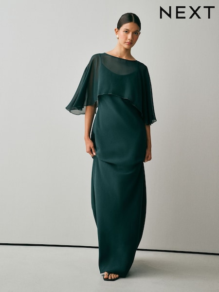 Green - Cape Wedding Guest Bridesmaid Maxi Dress