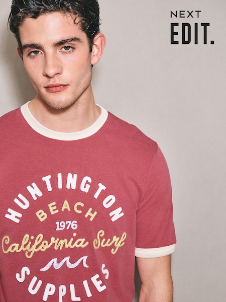 Red - Regular Edit Ringer Graphic T-shirt