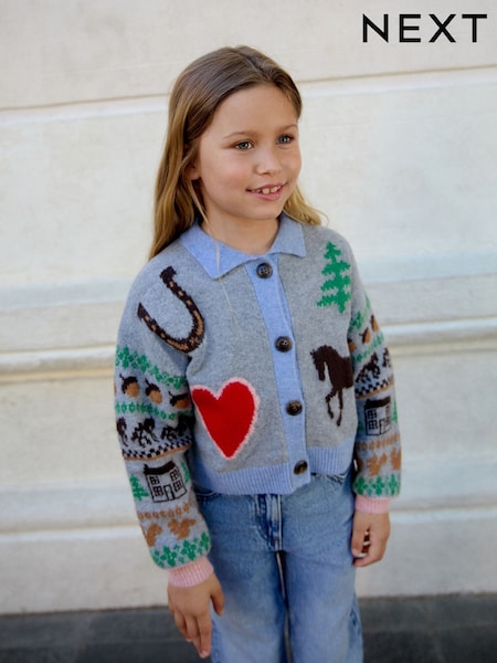 Grey Horse - Collared Cardigan (3-16yrs)