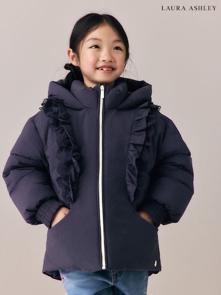 Navy - Frill Lace Padded Coat