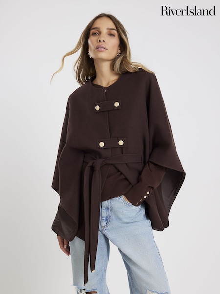 River Island Brown Military Button Detail Tab Cape (G60786) | £52