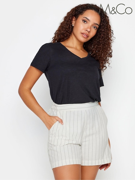 M&Co Cream Ivory White Stripe Print Linen Shorts (G60804) | £27