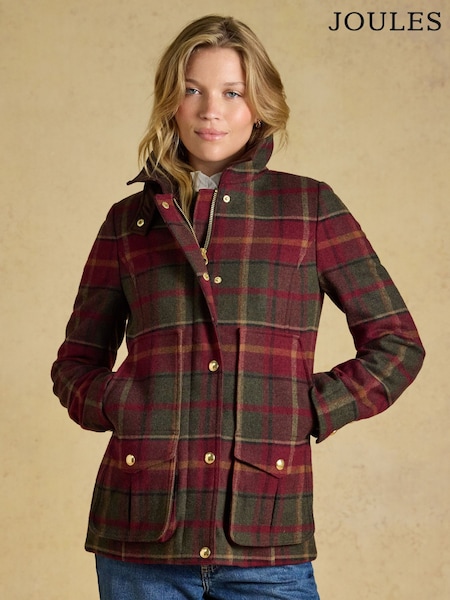 Red Check - Joules Classic Fieldcoat With Wool