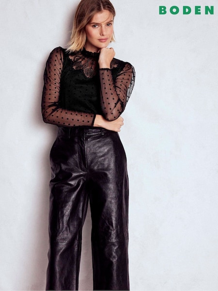 Boden Black Tulle Yoke Embroidered Top (G60945) | £69