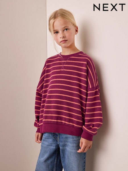 Burgundy Stripe - Oversized Cosy Rib Sweatshirt (3-16yrs)
