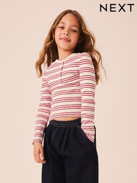 Pink Stripe - Long Sleeve Button Top (3-16yrs)