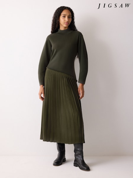 Jigsaw Green Pleated Skirt Jumper Dress (G61130) | £250