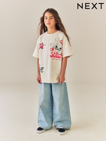 Cream Disney Stitch - Oversized Graphic T-shirt (3-16yrs)