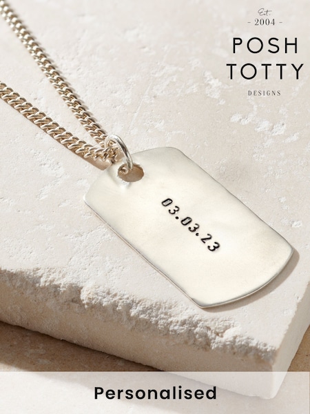Posh Totty Designs Textured Personalised Dog Tag Necklace (G61240) | £160