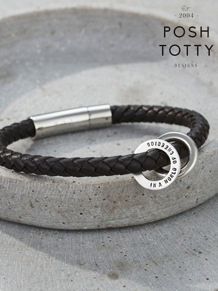 Posh Totty Designs Personalised Leather Secret Message Bracelet (G61241) | £79