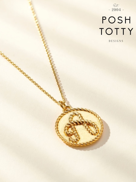 Posh Totty Designs Gold Plated Rope Initial Disc Necklace (G61242) | £85
