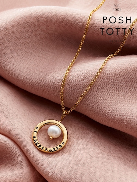 Posh Totty Designs Mini Personalised Pearl & Circle Necklace (G61244) | £70