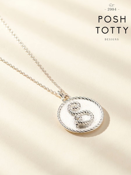 Posh Totty Designs Silver Tone Rope Initial Disc Necklace (G61245) | £75