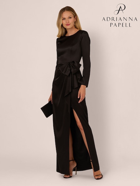 Adrianna Papell Black Stretch Satin Ruffle Gown (G61314) | £199