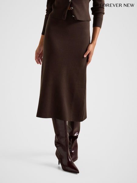 Forever New Brown Ally Knitted Midi Skirt (G61338) | £55
