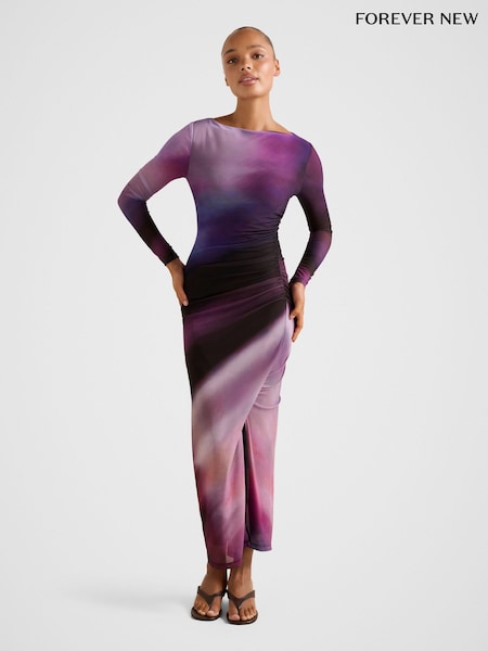 Purple Stephanie Long Sleeves Midi Dress (G61354) | £60