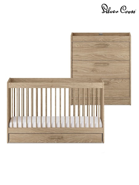 Silver Cross Brown Geneva Cot Bed and Dresser (G61478) | £775