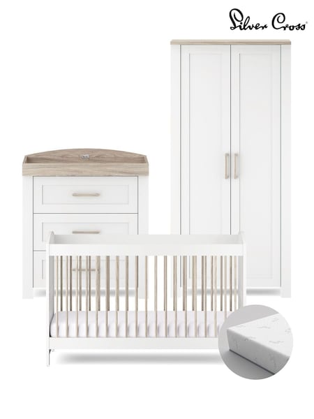 Silver Cross 4 Piece White Valencia Furniture with Mattress Set (G61481) | £1,094