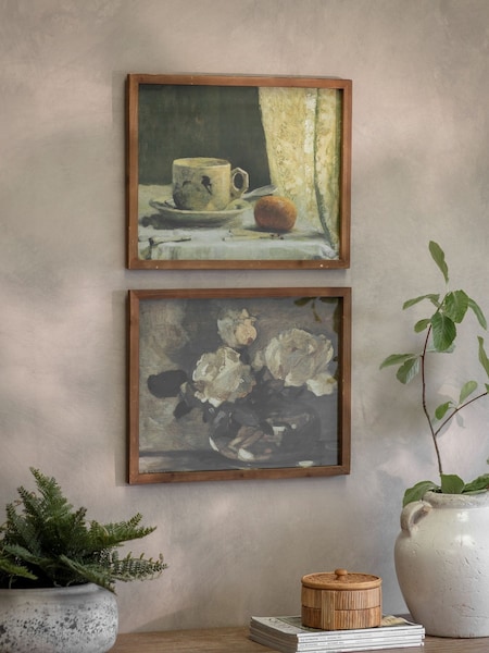 One.World Set of 2 Cream Croston Floral Tea Framed Wall Art Prints (G61495) | £135