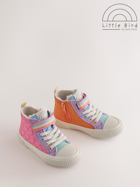 Pink/Purple - Little Bird By Jools Oliver Pastel Rainbow Heart Quilted Hi-top Trainers