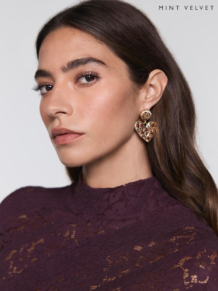 Mint Velvet Gold Tone Heart Drop Earrings (G61523) | £29