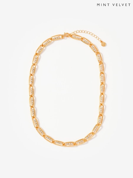 Mint Velvet Gold Gold Tone Pave Chain Necklace (G61524) | £25