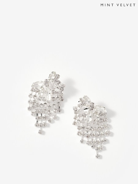 Mint Velvet Silver Tone Statement Crystal Earrings (G61533) | £29