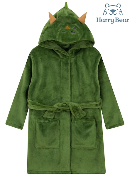 Harry Bear Green Dinosaur Fleece Dressing Gown With 3D Horns And Spikes (G61603) | £20