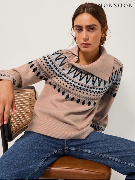 Monsoon Brown Fifi Fair Isle Jumper (G61658) | £69