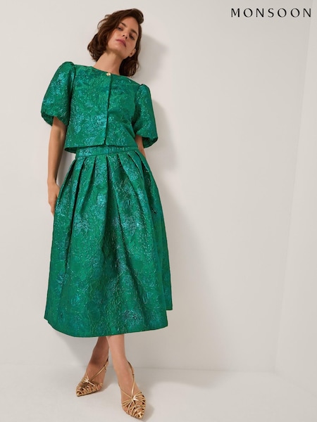 Monsoon Green Jolene Jacquard Skirt (G61659) | £79