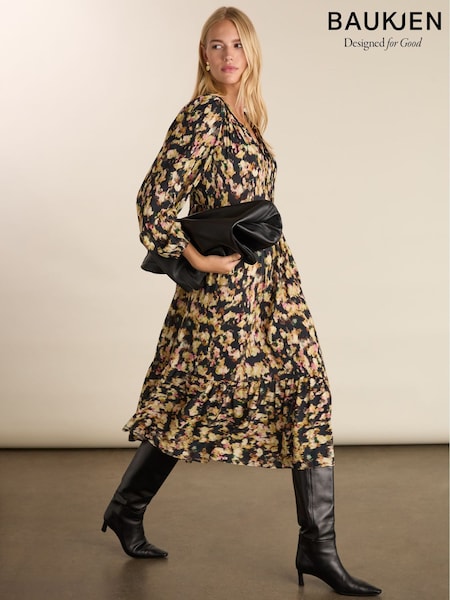 Baukjen Black Cleo Printed Midi Dress (G61733) | £189