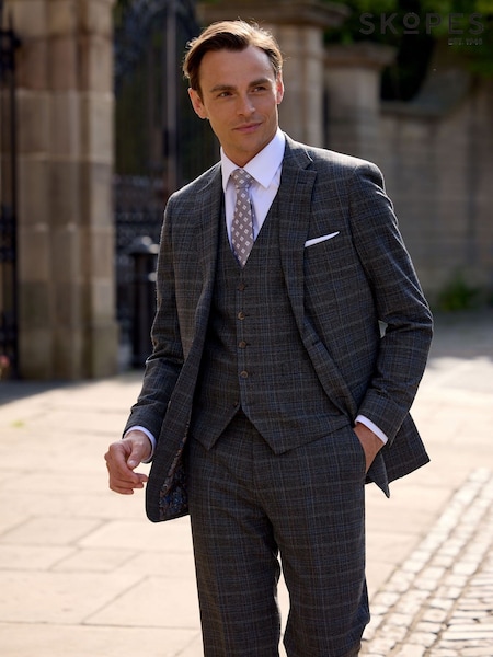 Skopes Grey Margrave Tailored Fit Check Suit Jacket (G61739) | £120