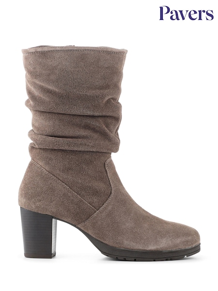 Pavers Brown Leather Stacked Heel Calf Length Boots (G61844) | £70