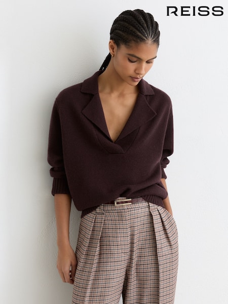 Reiss Plum Purple Flo Wool-Cashmere Collared Knit Jumper (G61862) | £140