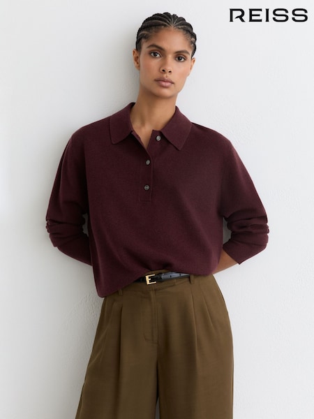 Reiss Plum Purple Brooke Merino Wool Knitted Polo Jumper (G61864) | £120