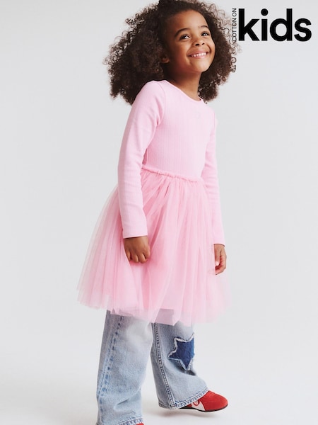 Cotton On Pink Harper Long Sleeve Tulle Dress (G61904) | £23