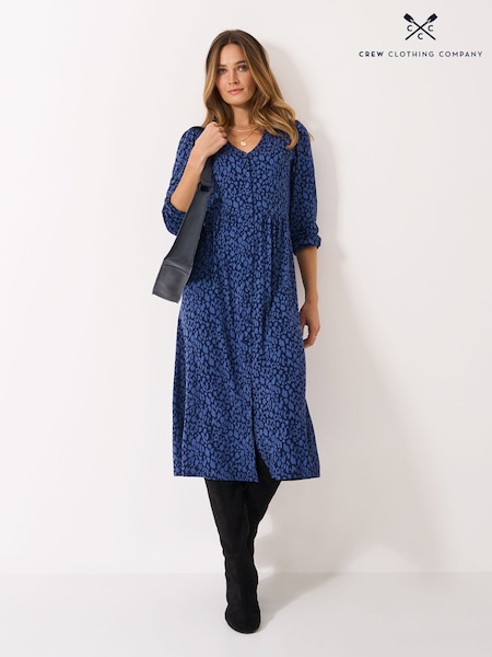 Crew Clothing Blue Kiki Button Through Long Sleeve Dress (G62032) | £65